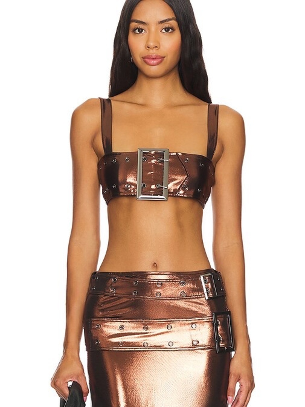WEWOREWHAT Buckle Bandeau Top in Brown- M